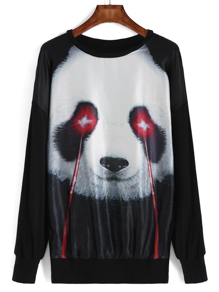 Romwe Panda Print Black Sweatshirt