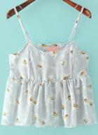 Romwe Grey Spaghetti Strap Floral Ruffle Cami Top