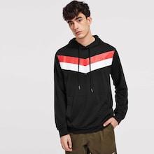 Romwe Guys Color Block Pocket Drawstring Hoodie