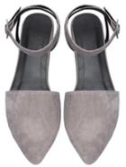 Romwe Grey Point Toe Ankle Strap Suede Flats