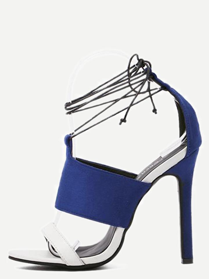 Romwe Blue Faux Suede Strappy Lace-up Heeled Sandals