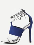 Romwe Blue Faux Suede Strappy Lace-up Heeled Sandals