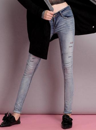 Romwe Blue Skinny Bleached Denim Pant