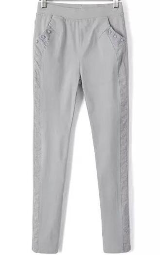 Romwe Elastic Waist Lace Insert With Rivet Grey Pant