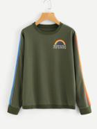 Romwe Rainbow-striped Sleeve Letter Print Sweatshirt