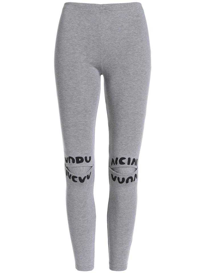 Romwe Letters Print Cut-out Grey Leggings
