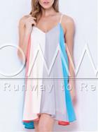 Romwe White Blue Spaghetti Strap Color Block Dress