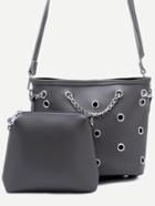 Romwe Grey Metal Eyelet Chain Bucket Bag With Clutch Bag