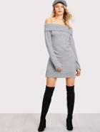 Romwe Fold Over Lettuce Trim Sweater Dress