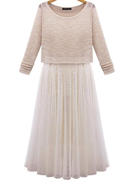 Romwe Apricot Vest Gauze Pleated Hem Dress With Jumper