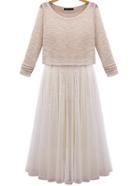 Romwe Apricot Vest Gauze Pleated Hem Dress With Jumper