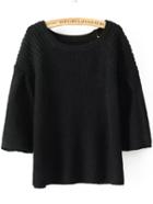 Romwe Women Bell Sleeve Black Sweater
