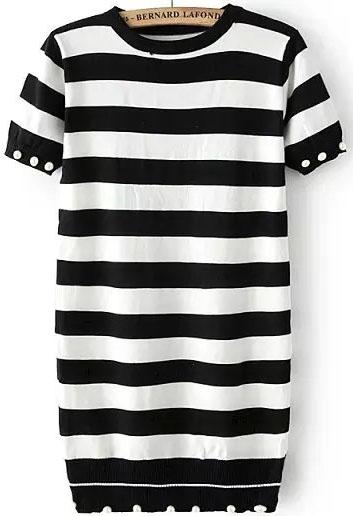Romwe With Pearl Striped Black Dress