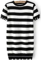 Romwe With Pearl Striped Black Dress