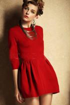 Romwe High Waist Flare Red Dress
