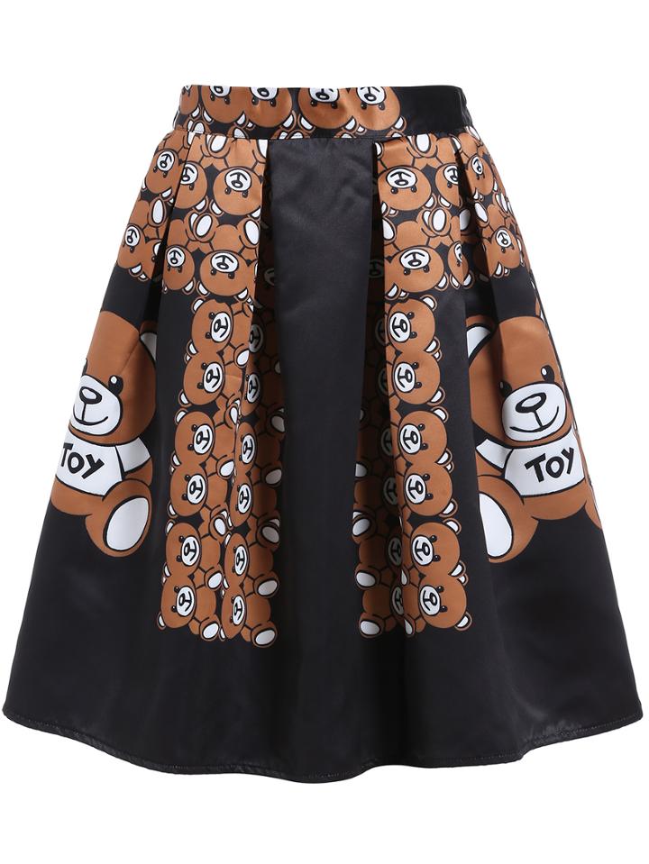 Romwe Cubs Print Flare Skirt