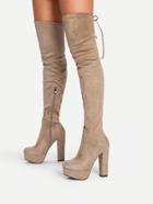 Romwe Tie Back Thigh High Heeled Boots