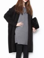 Romwe Pockets Loose Long Black Coat