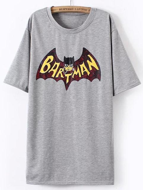 Romwe Batman Print Grey T-shirt
