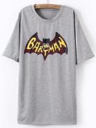 Romwe Batman Print Grey T-shirt