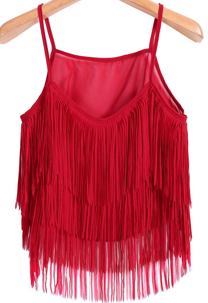 Romwe Spaghetti Strap Tassel Red Vest