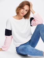 Romwe Color Block Fuzzy Sleeve Pullover
