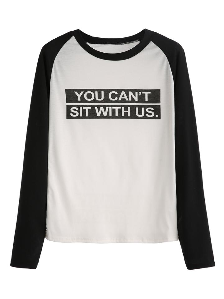 Romwe Contrast Letter Print Raglan Sleeve T-shirt