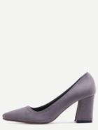 Romwe Grey Pointed Toe Chunky Pumps