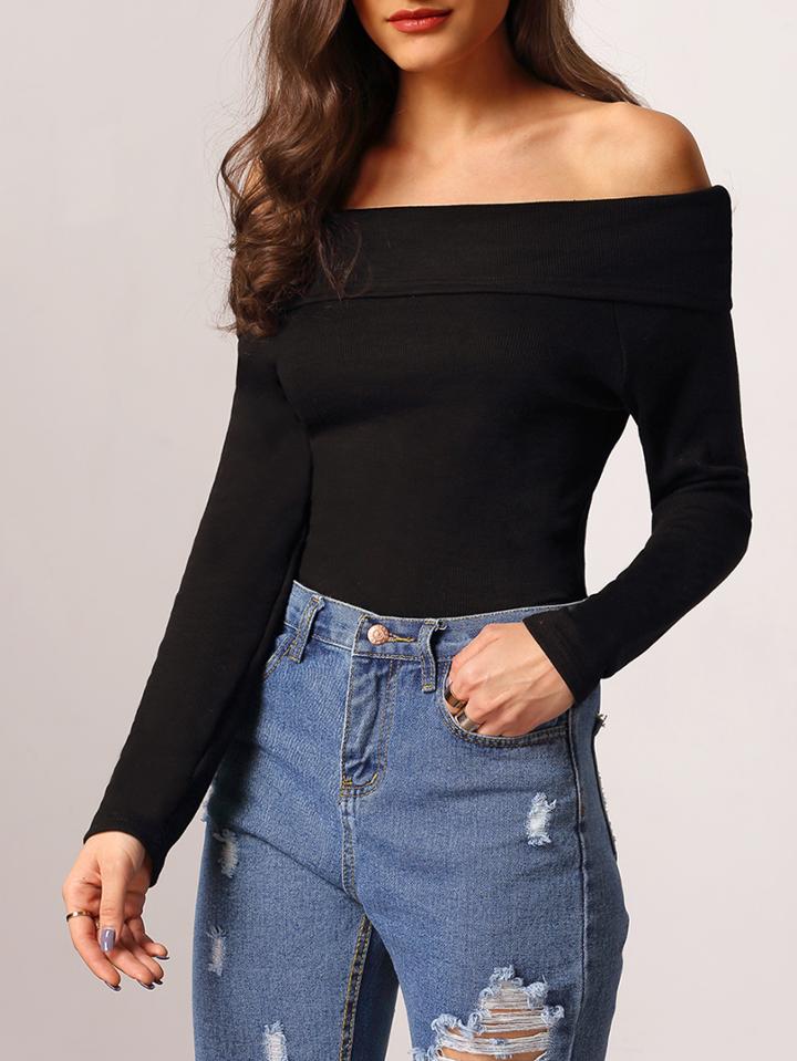 Romwe Off The Shoulder Slim Jumper