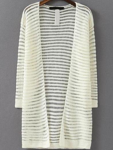 Romwe Hollow Long White Cardigan