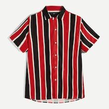 Romwe Guys Curved Hem Color-block Buttoned Shirt