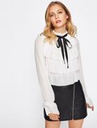 Romwe Tiered Flounce Front Bell Cuff Blouse