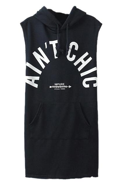 Romwe Romwe Letters Print Pocketed Hooded Dress