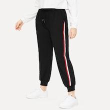 Romwe Plus Contrast Striped Drawstring Waist Pants
