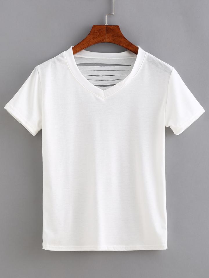 Romwe Ripped Back White T-shirt