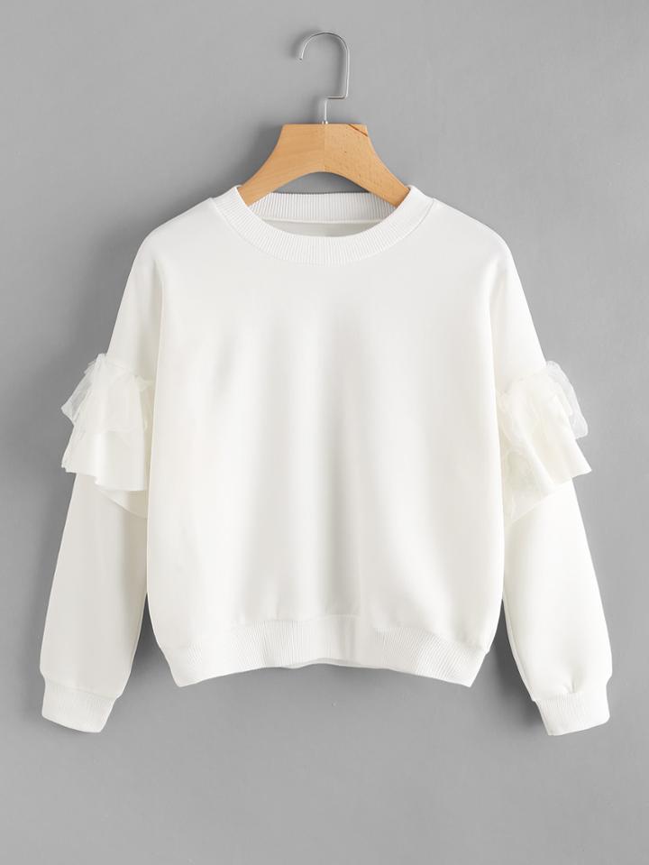 Romwe Crochet Applique Frill Sweatshirt
