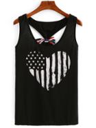 Romwe Stars And Stripes Print Bow Racerback Tank Top