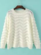 Romwe Open-knit Zigzag White Sweater