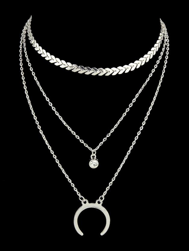 Romwe Silver Retro Crescent Multi-layer Necklace