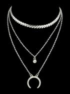 Romwe Silver Retro Crescent Multi-layer Necklace