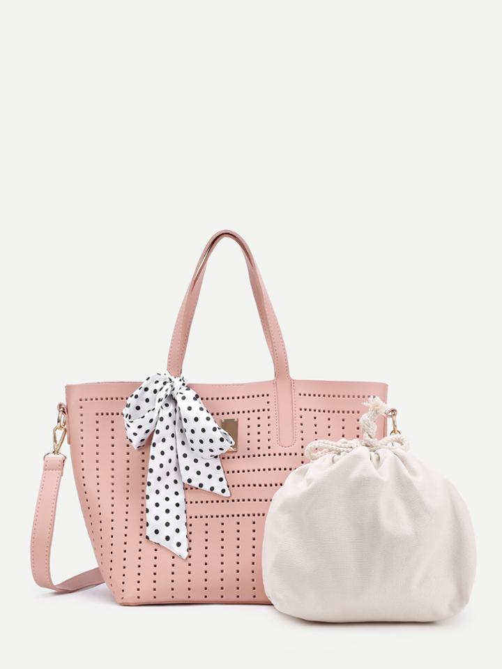 Romwe Scarf Decorated Cut Out Shoulder Bag & Drawstring Bag