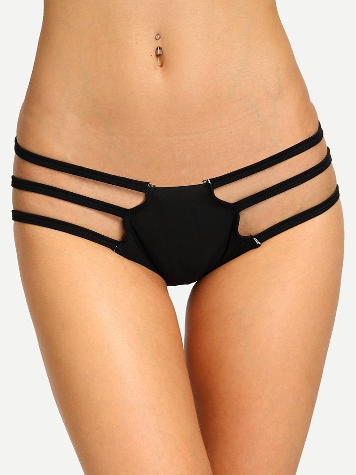 Romwe Black Strappy Low Rise Bikini Bottom