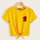 Romwe Flower Patched Knot Tee