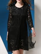 Romwe Black Contrast Organza Shift Lace Dress