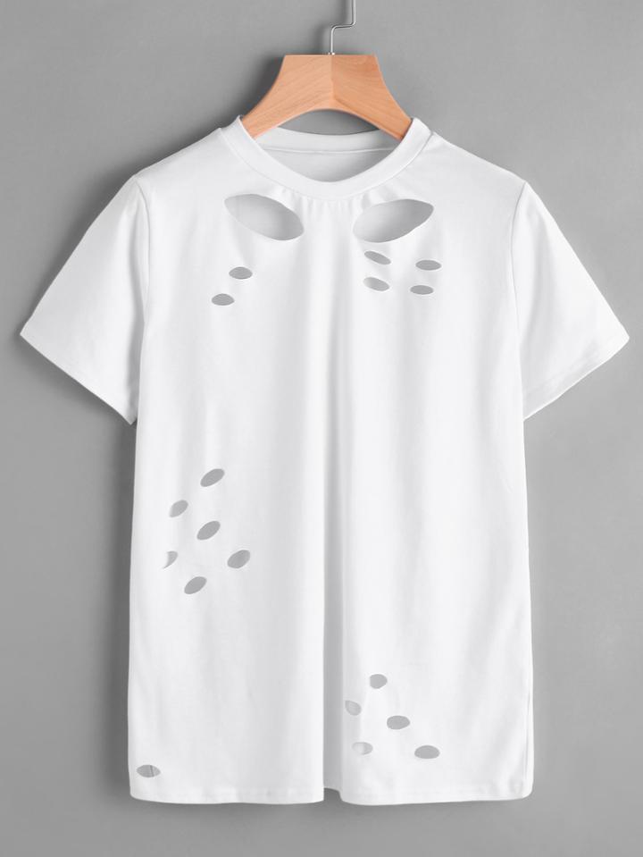 Romwe Distressed Crew Neck Tee