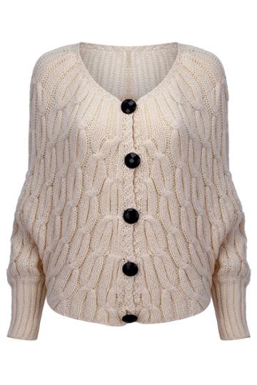 Romwe Boldline Pierced Design Loose Cream Cardigan