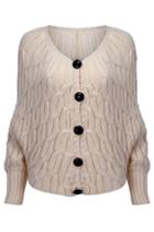 Romwe Boldline Pierced Design Loose Cream Cardigan