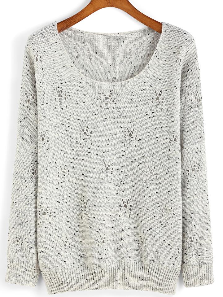 Romwe Polka Dot Hollow Grey Sweater