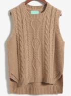 Romwe Cable Knit Dip Hem Apricot Sweater Vest