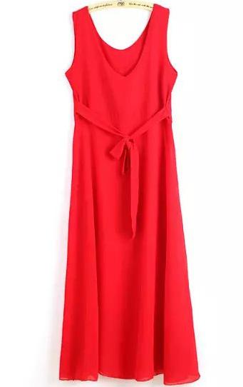 Romwe V Neck Lace Up Red Dress